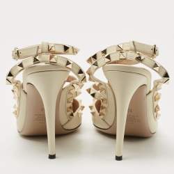 Pre Owned Valentino Cream Leather Rockstud Ankle Strap Pumps Size 39