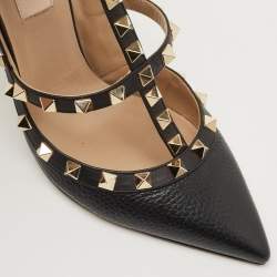 Pre Owned Valentino Black Leather Rockstud Ankle Strap Pumps Size 37