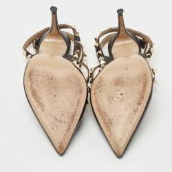 Pre Owned Valentino Black Leather Rockstud Ankle Strap Pumps Size 37