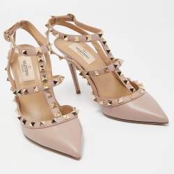 Pre Owned Valentino Dusty Pink Leather Rockstud Ankle Strap Pumps Size 37