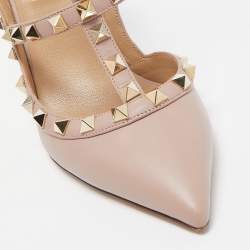 Pre Owned Valentino Dusty Pink Leather Rockstud Ankle Strap Pumps Size 37