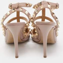 Pre Owned Valentino Dusty Pink Leather Rockstud Ankle Strap Pumps Size 37