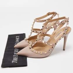 Pre Owned Valentino Dusty Pink Leather Rockstud Ankle Strap Pumps Size 37