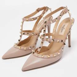 Pre Owned Valentino Dusty Pink Leather Rockstud Ankle Strap Pumps Size 37