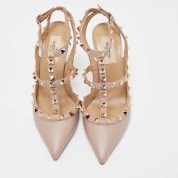 Pre Owned Valentino Dusty Pink Leather Rockstud Ankle Strap Pumps Size 37