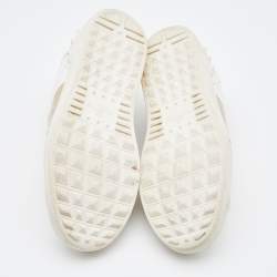 Pre Owned Valentino White/Gold Leather Rockstud Low Top Open Sneakers Size 40