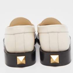 Pre Owned Valentino Cream Leather Roman Stud Loafer Size 38