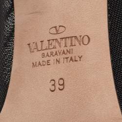 Pre Owned Valentino Black Leather and Mesh Rockstud Strappy Slingback Pumps Size 39