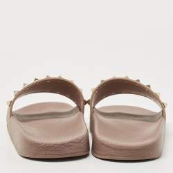 Pre Owned Valentino Beige Rubber Rockstud Slide Flats Size 37