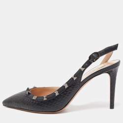 Pre Owned Valentino Black Watersnake Leather and Leather Rockstud Pumps Size 39
