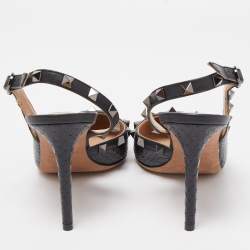 Pre Owned Valentino Black Watersnake Leather and Leather Rockstud Pumps Size 39