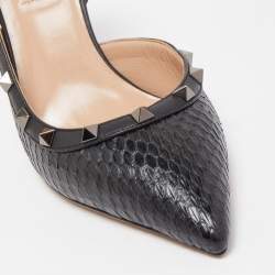 Pre Owned Valentino Black Watersnake Leather and Leather Rockstud Pumps Size 39
