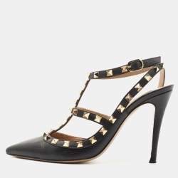 Pre Owned Valentino Black Leather Rockstud Pumps Size 38