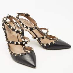 Pre Owned Valentino Black Leather Rockstud Pumps Size 38