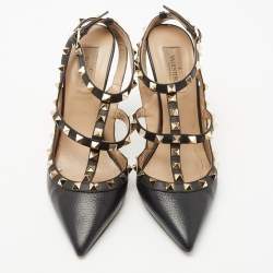 Pre Owned Valentino Black Leather Rockstud Pumps Size 38