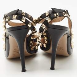 Pre Owned Valentino Black Leather Rockstud Pumps Size 38