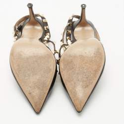 Pre Owned Valentino Black Leather Rockstud Pumps Size 38