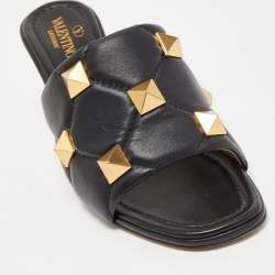 Pre Owned Valentino Black Leather Roman Stud Sandals Size 37