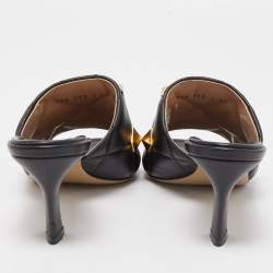 Pre Owned Valentino Black Leather Roman Stud Sandals Size 37