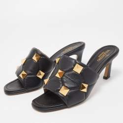 Pre Owned Valentino Black Leather Roman Stud Sandals Size 37
