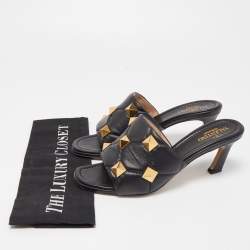 Pre Owned Valentino Black Leather Roman Stud Sandals Size 37