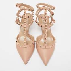 Pre Owned Valentino Pink Leather Rockstud Pumps Size 37