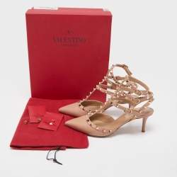 Pre Owned Valentino Pink Leather Rockstud Pumps Size 37