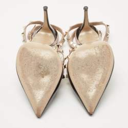 Pre Owned Valentino Black/Pink Patent and Leather Rockstud Caged Pumps Size 39.5