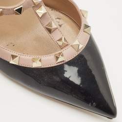 Pre Owned Valentino Black/Pink Patent and Leather Rockstud Caged Pumps Size 39.5