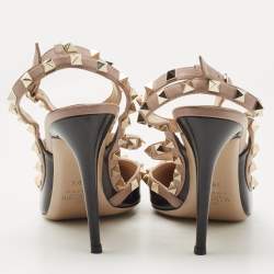 Pre Owned Valentino Black/Pink Patent and Leather Rockstud Caged Pumps Size 39.5