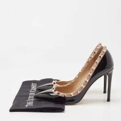 Pre Owned Valentino Black/Beige Patent and Leather Rockstud  Pumps Size 35