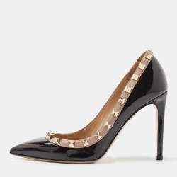 Pre Owned Valentino Black/Beige Patent and Leather Rockstud  Pumps Size 35