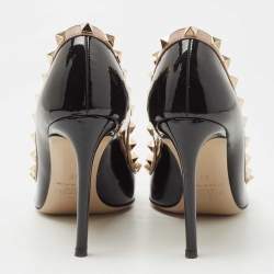 Pre Owned Valentino Black/Beige Patent and Leather Rockstud  Pumps Size 35