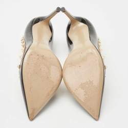 Pre Owned Valentino Black/Beige Patent and Leather Rockstud  Pumps Size 35