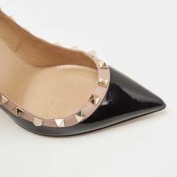 Pre Owned Valentino Black/Beige Patent and Leather Rockstud  Pumps Size 35