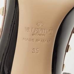 Pre Owned Valentino Black/Beige Patent and Leather Rockstud  Pumps Size 35