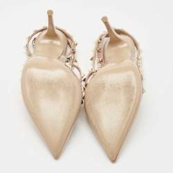 Pre Owned Valentino Beige Leather and Patent Rockstud Ankle Strap Pumps Size 36