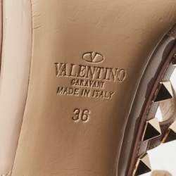 Pre Owned Valentino Beige Leather and Patent Rockstud Ankle Strap Pumps Size 36
