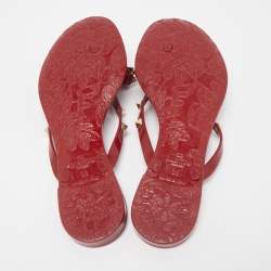 Pre Owned Valentino Burgundy Jelly Bow Rockstud Thong Flats Size 36