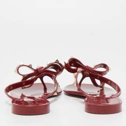 Pre Owned Valentino Burgundy Jelly Bow Rockstud Thong Flats Size 36