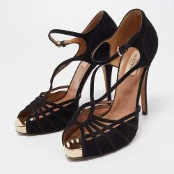 Pre Owned Valentino Black Suede Strappy Sandals Size 39 