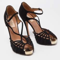 Pre Owned Valentino Black Suede Strappy Sandals Size 39 