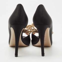 Pre Owned Valentino Black Satin Crystal Embellished Bow Peep Toe D'orsay Pumps Size 39