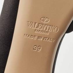 Pre Owned Valentino Black Satin Crystal Embellished Bow Peep Toe D'orsay Pumps Size 39