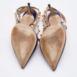 Pre Owned Valentino Blue/Pink Leather Rockstud Pointed Toe Ankle Strap Pumps Size 38