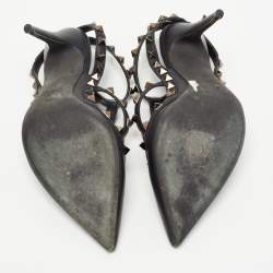 Pre Owned Valentino Black Leather Rockstud Ankle Strap Pumps Size 37