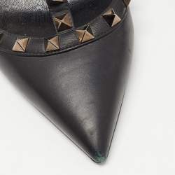 Pre Owned Valentino Black Leather Rockstud Ankle Strap Pumps Size 37