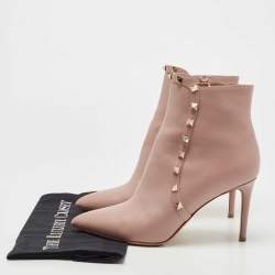 Pre Owned Valentino Pink Leather Rockstud Ankle Boots Size 38