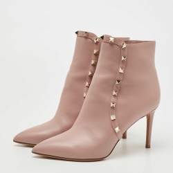 Pre Owned Valentino Pink Leather Rockstud Ankle Boots Size 38