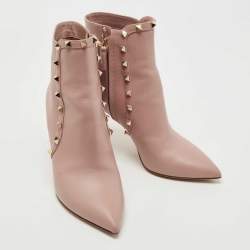 Pre Owned Valentino Pink Leather Rockstud Ankle Boots Size 38